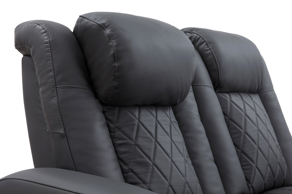 Valencia 2025 New Tuscany Leather Home Theater Seating Row of 4 Loveseat Left, Charcoal Grey