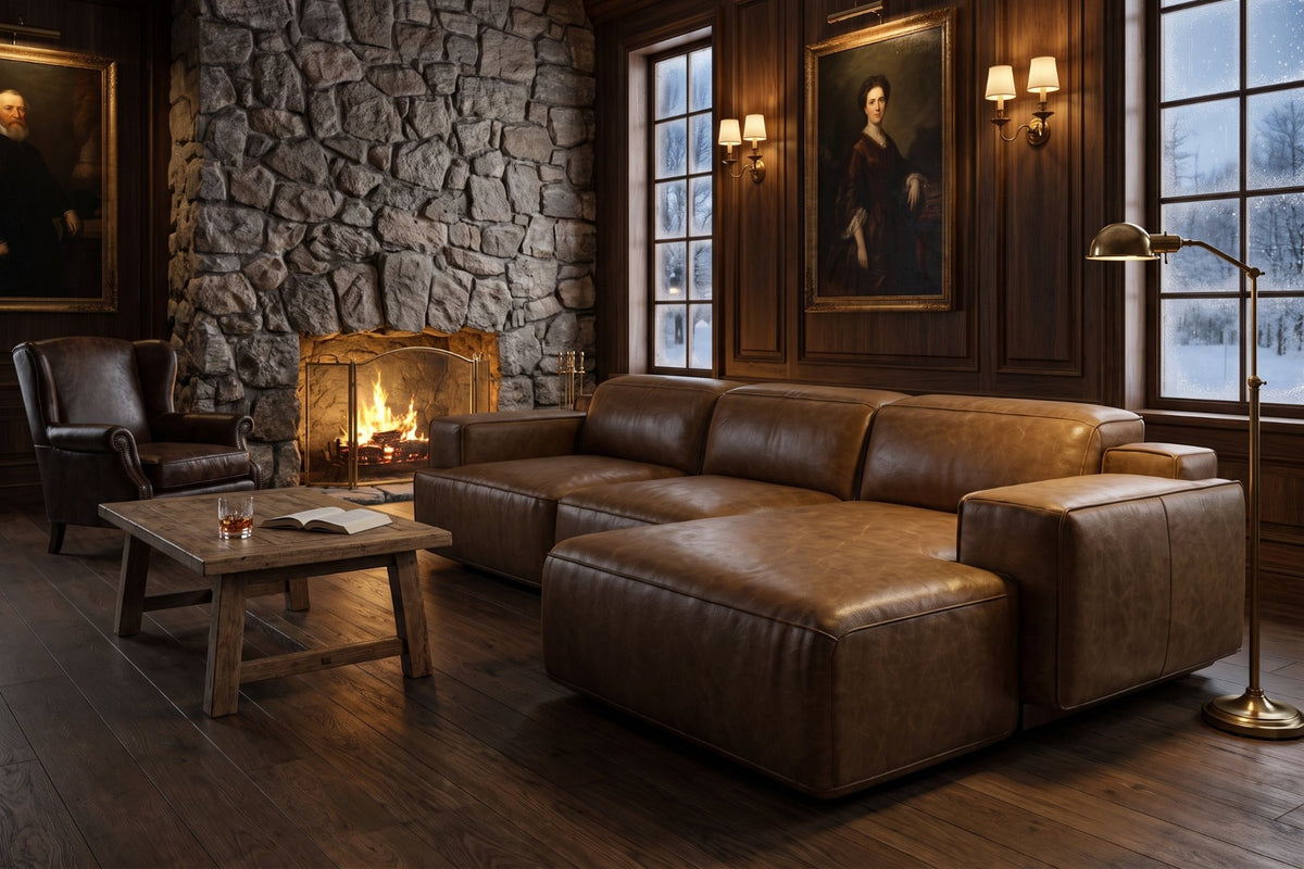 Valentina Distressed Leather Recliner Sectional Sofa