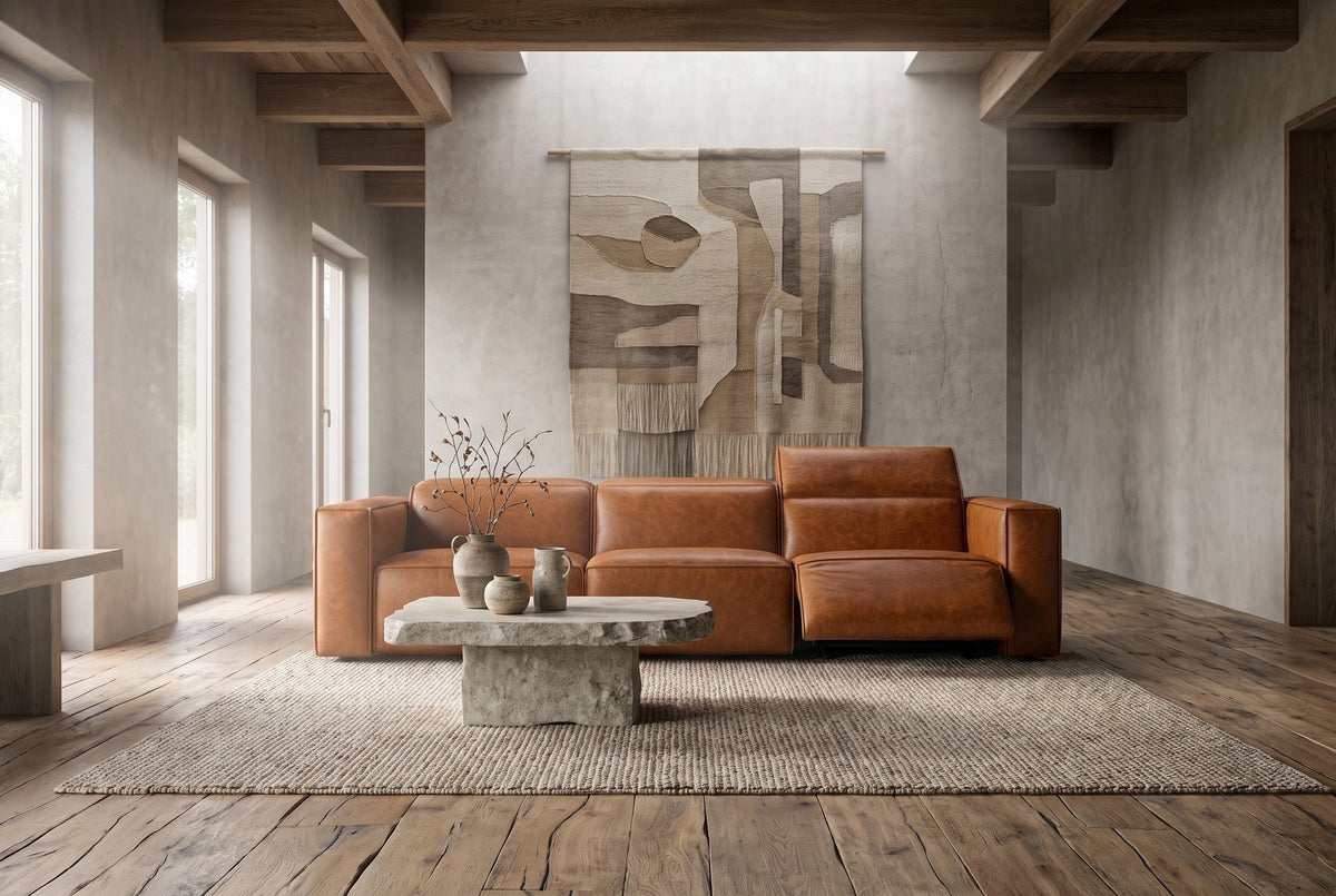 Emery Distressed Italian Aniline Leather Dual Recliner Sofa