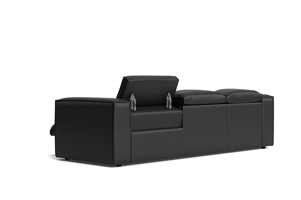 Valencia Emery Leather Sectional Sofa, Recliner Three Seats with Left Chaise, Black