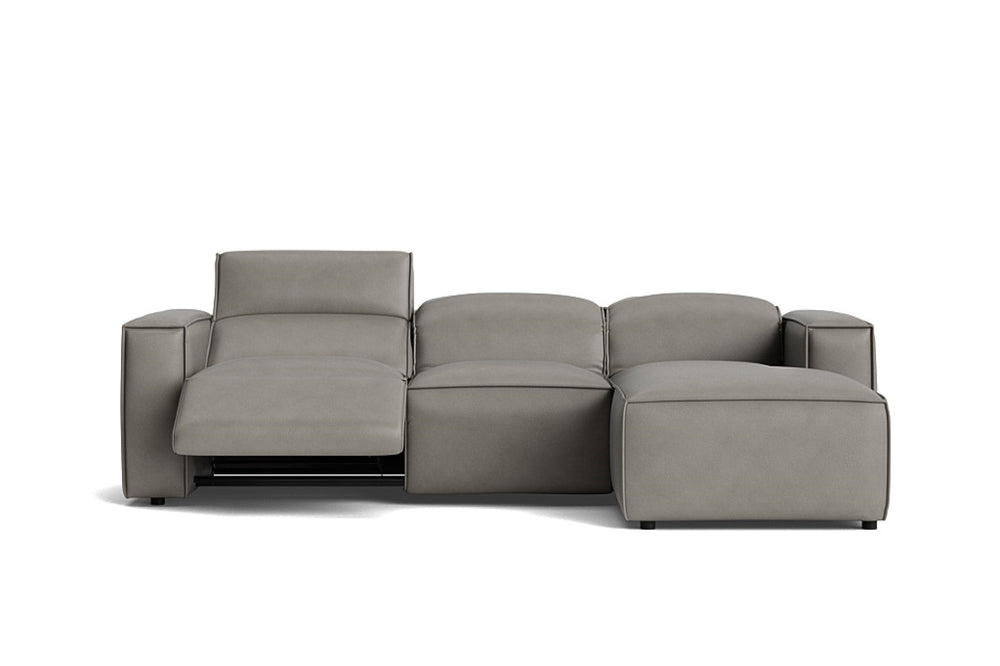 Valencia Emery Leather Sectional Sofa, Recliner Three Seats with Right Chaise, Light Grey