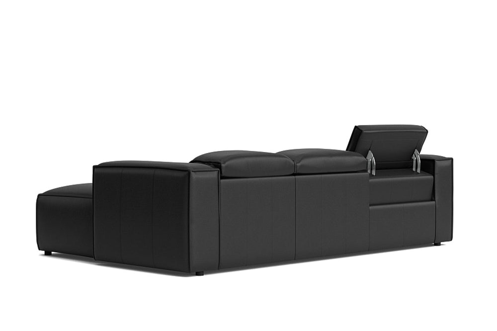 Valencia Emery Leather Sectional Sofa, Recliner Three Seats with Right Chaise, Black