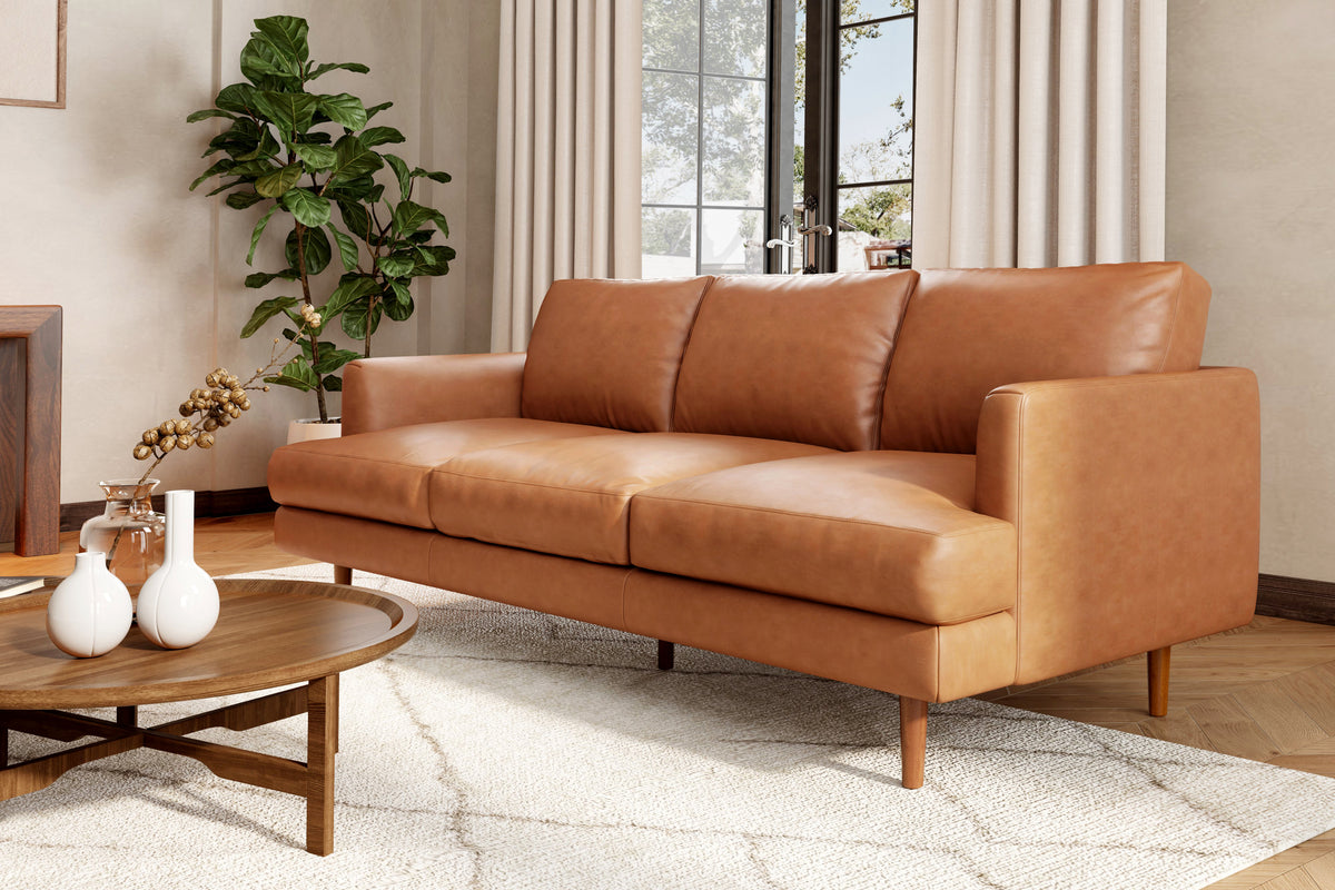 Grosseto Brown Leather-Upholstered Living Room Sofa for 3