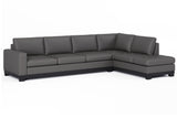 Valencia Aine Top Grain Leather Four Seats with Right Chaise Sofa, Charcoal Grey White background diagram