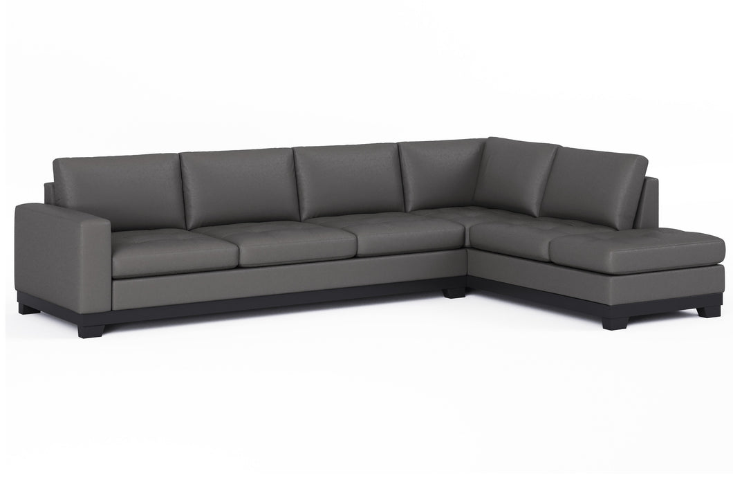 Valencia Aine Top Grain Leather Four Seats with Right Chaise Sofa, Charcoal Grey White background diagram