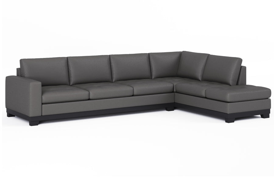 Valencia Aine Top Grain Leather Four Seats with Right Chaise Sofa, Charcoal Grey White background diagram