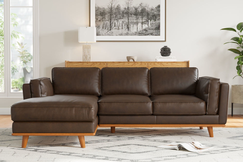Valencia Artisan Top Grain Leather Three Seats with Left Chaise Leather Sofa, Chocolate Color