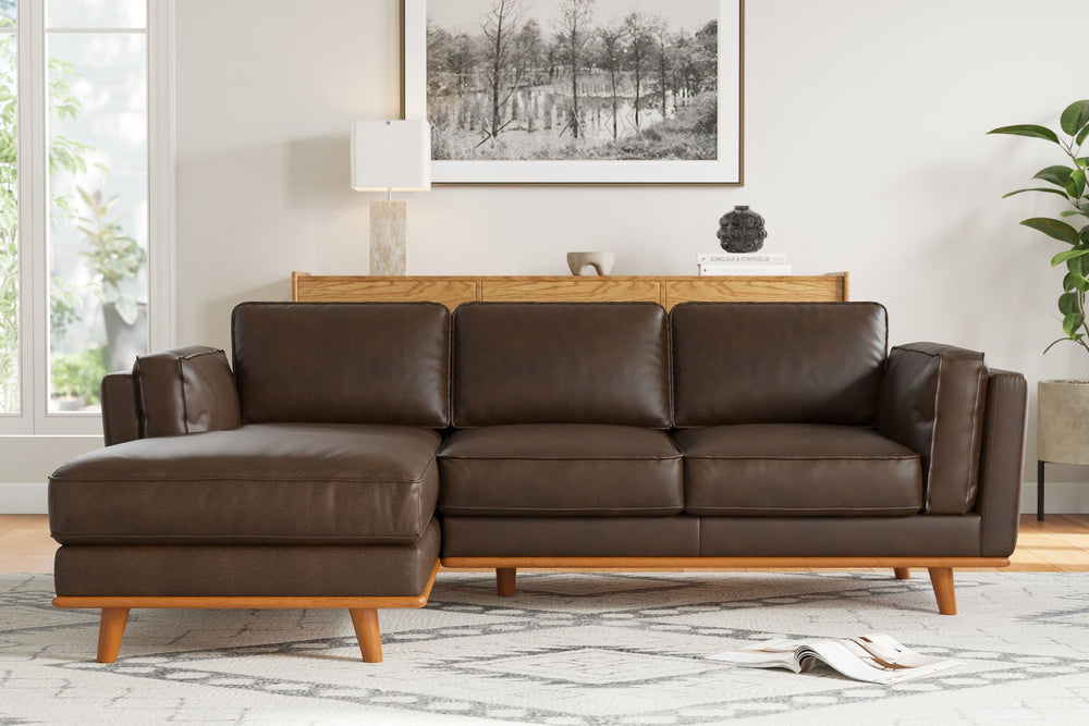 Valencia Artisan Top Grain Leather Three Seats with Left Chaise Leather Sofa, Chocolate