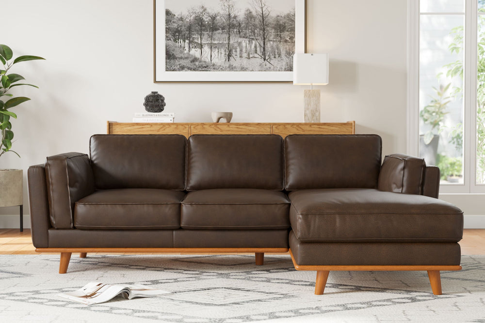 Valencia Artisan Top Grain Three Seats with Right Hand Chaise Leather Sofa, Chocolate Color