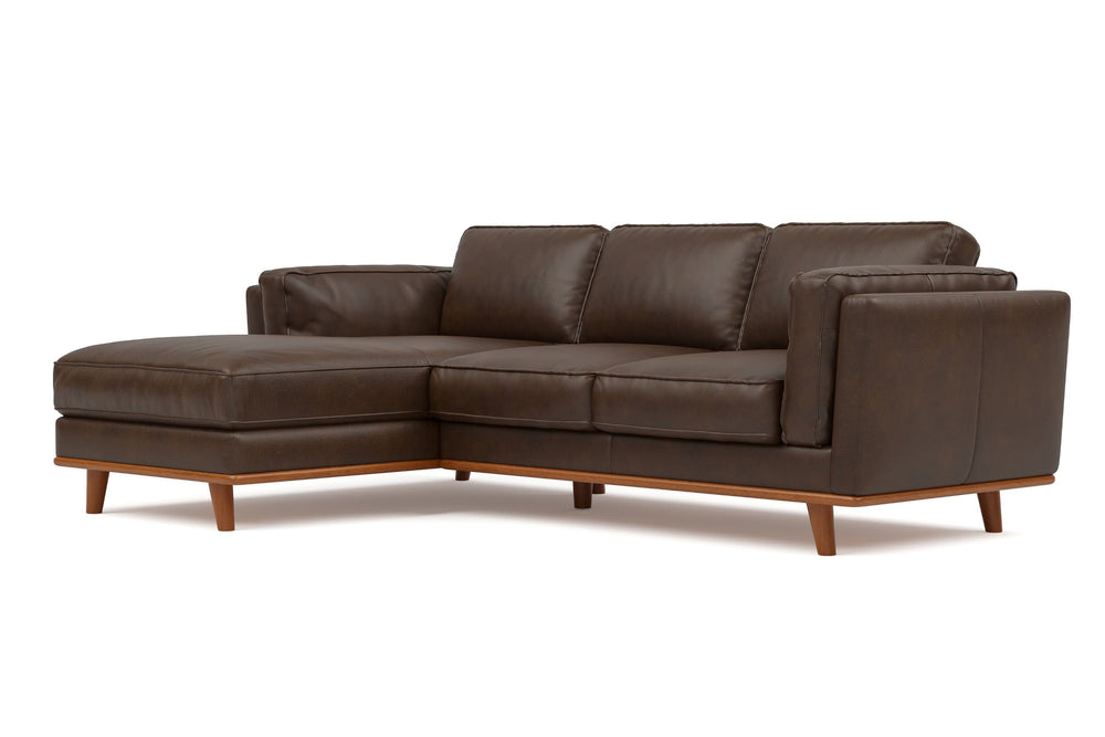 Valencia Artisan Top Grain Leather Three Seats with Left Chaise Leather Sofa, Chocolate Color