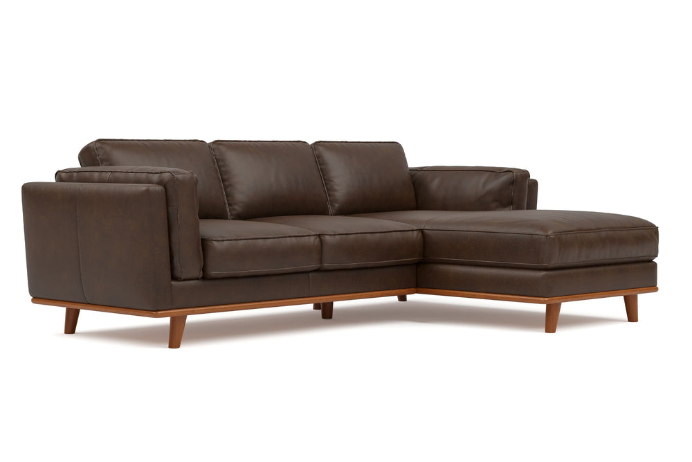 Valencia Artisan Top Grain Three Seats with Right Hand Chaise Leather Sofa, Chocolate Color