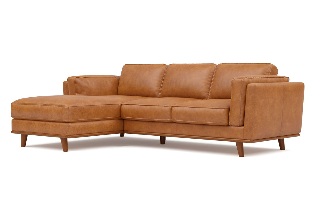Valencia Artisan Top Grain Leather Three Seats with Left Chaise Leather Cognac Sofa Front View