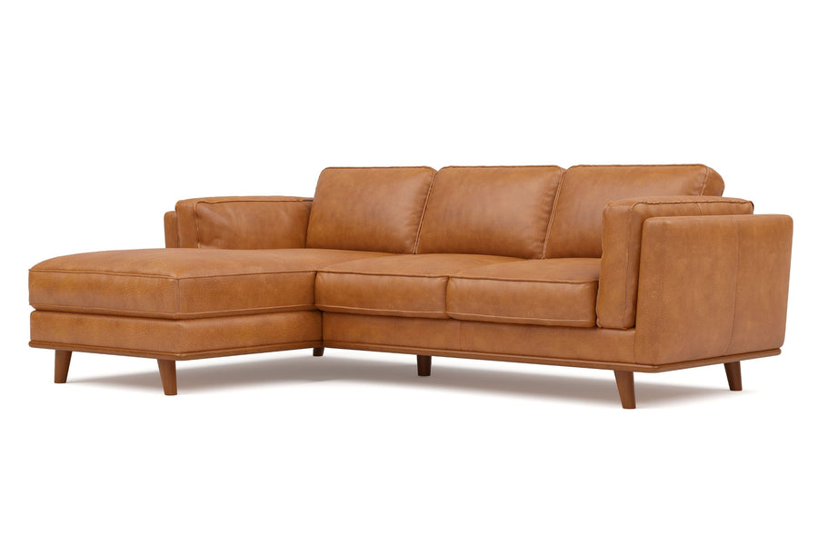Valencia Artisan Top Grain Leather Three Seats with Left Chaise Leather Cognac Sofa Front View