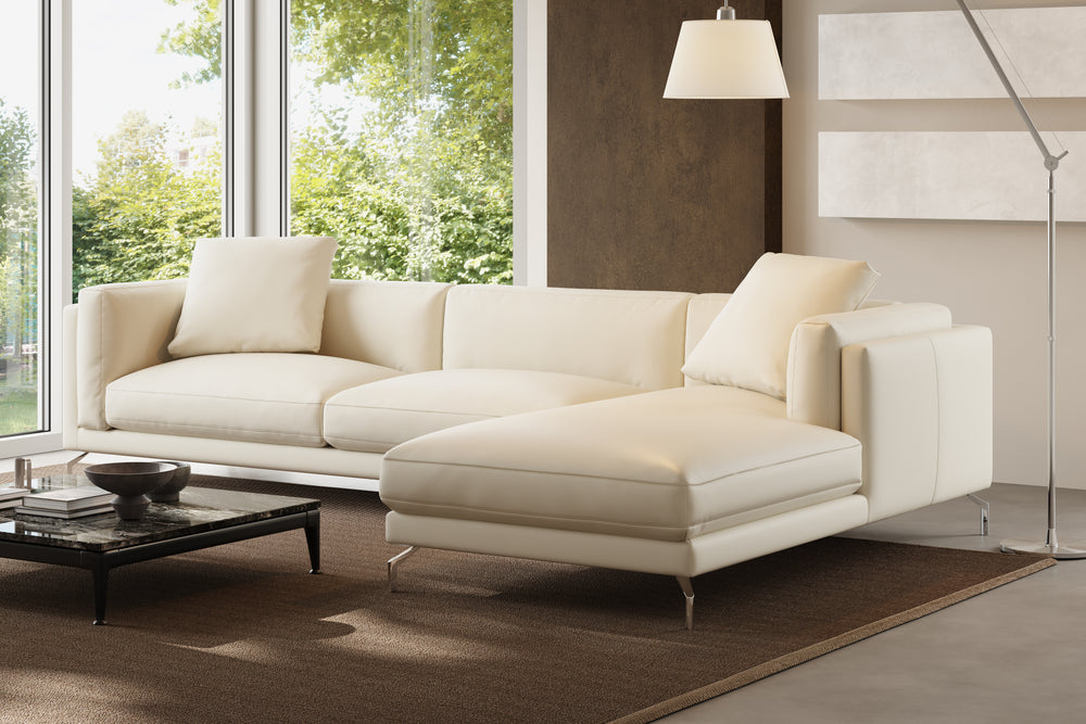 Valencia Zadar Leather Sofa with Right Chaise, Beige