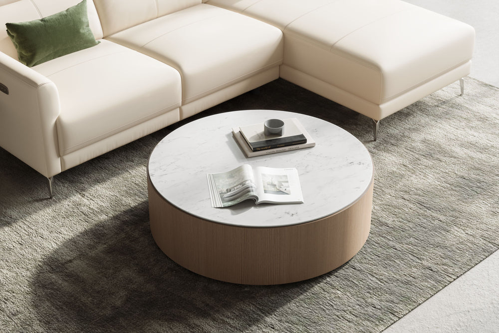 Valencia Peyton Marble and Wood Round Coffee Table