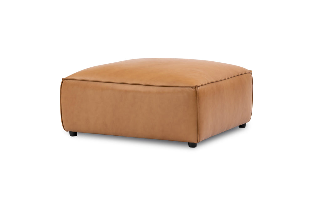 Valencia Nathan Full Aniline Leather Ottoman, Caramel Brown