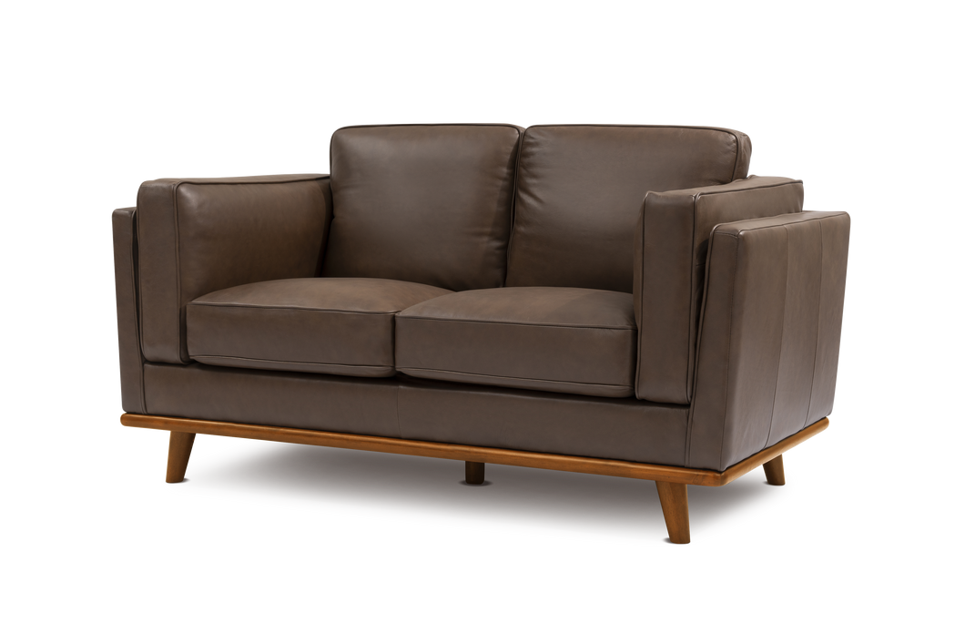 Valencia Artisan Top Grain Leather Loveseat Chocolate Sofa Front View