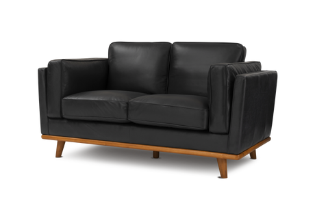 Valencia Artisan Loveseat Leather Black Sofa Front View