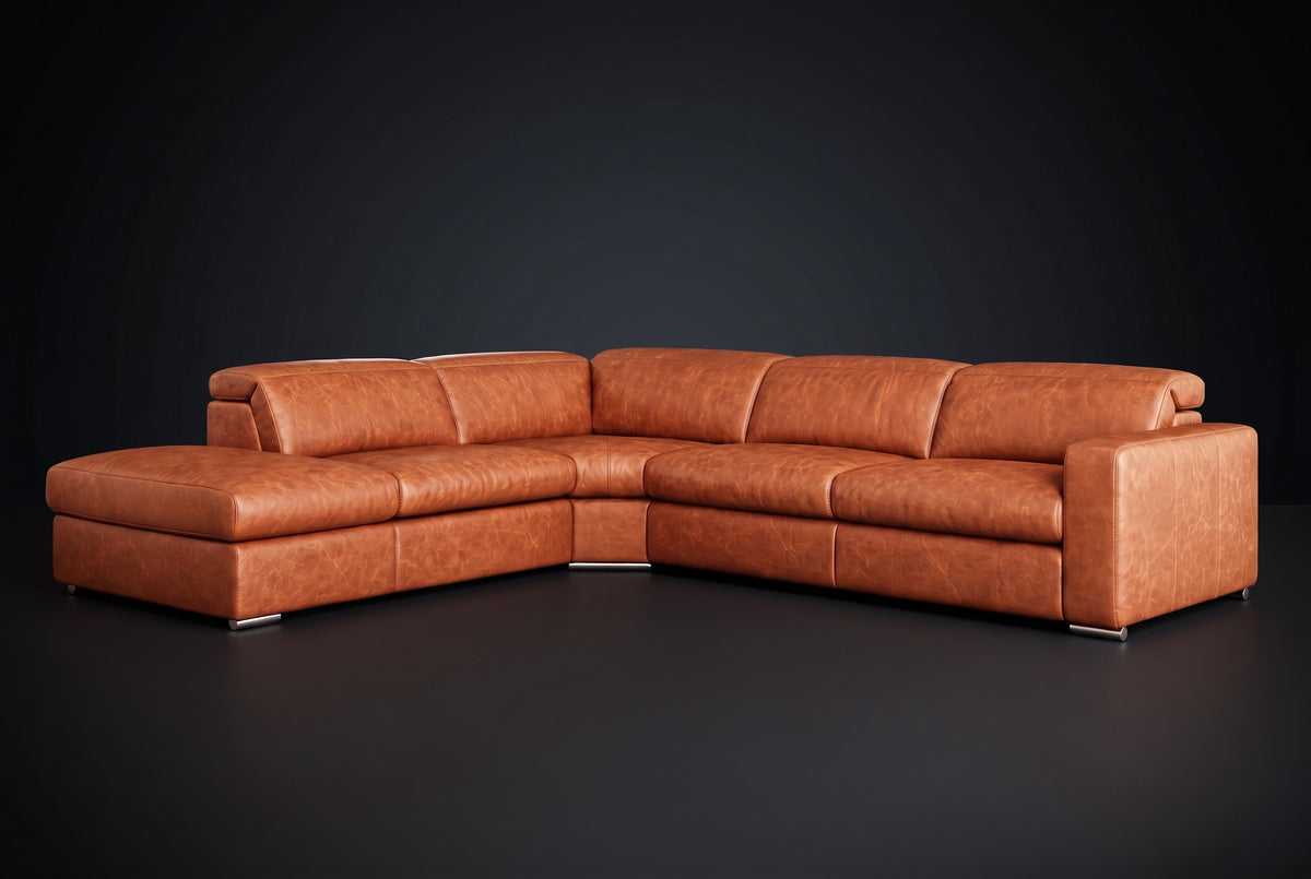 Valencia Clara Distressed Leather Recliner Sectional Sofa