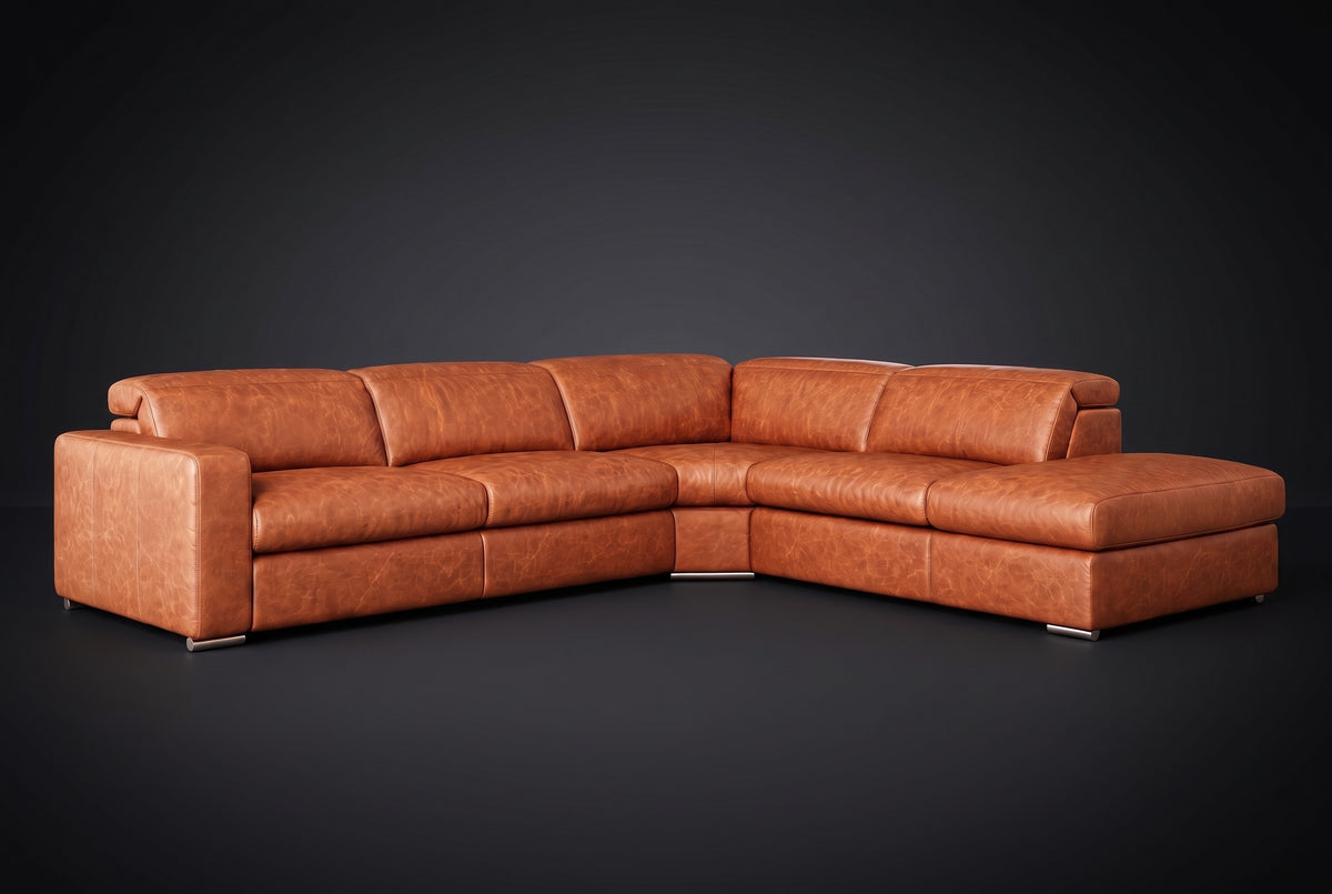 Valencia Clara Distressed Leather Recliner Sectional Sofa