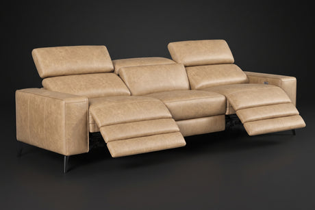 Esther Distressed Italian Aniline Leather Power Dual Recliner Sofa