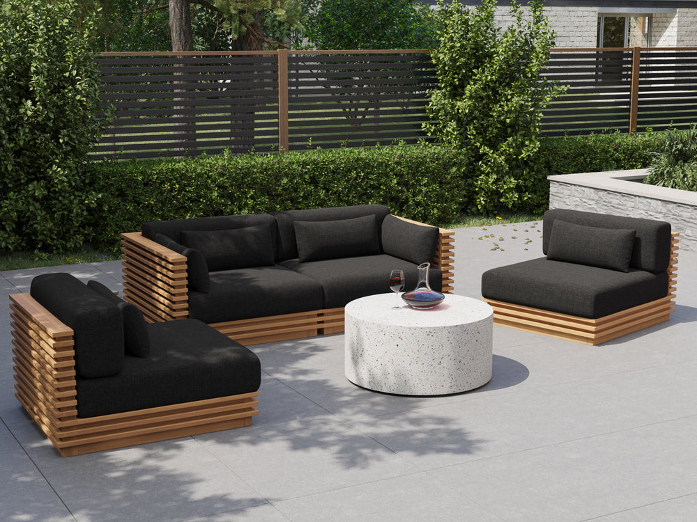 Valencia Elise Fabric Sectional Outdoor Loveseat Sofa, Black Left side diagram