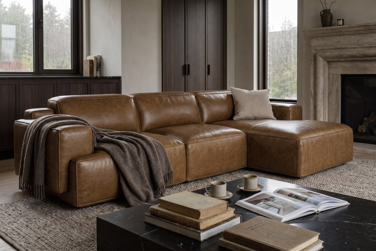 Valentina Distressed Leather Recliner Sectional Sofa