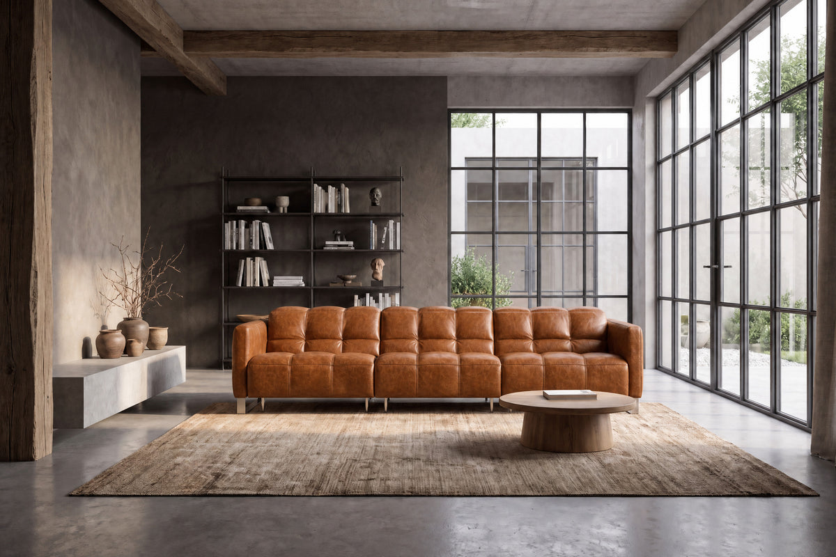 Sofia Distressed Italian Aniline Leather Dual Reclining Sofa