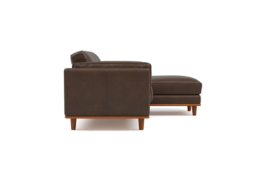 Valencia Artisan Top Grain Three Seats with Right Hand Chaise Leather Sofa, Chocolate