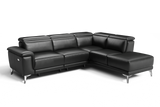 Valencia Pista Modern Top Grain Leather Reclining Sectional Sofa with Right-Hand Facing Chaise, Black Front View