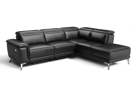 Valencia Pista Modern Top Grain Leather Reclining Sectional Sofa with Right-Hand Facing Chaise, Black Front View