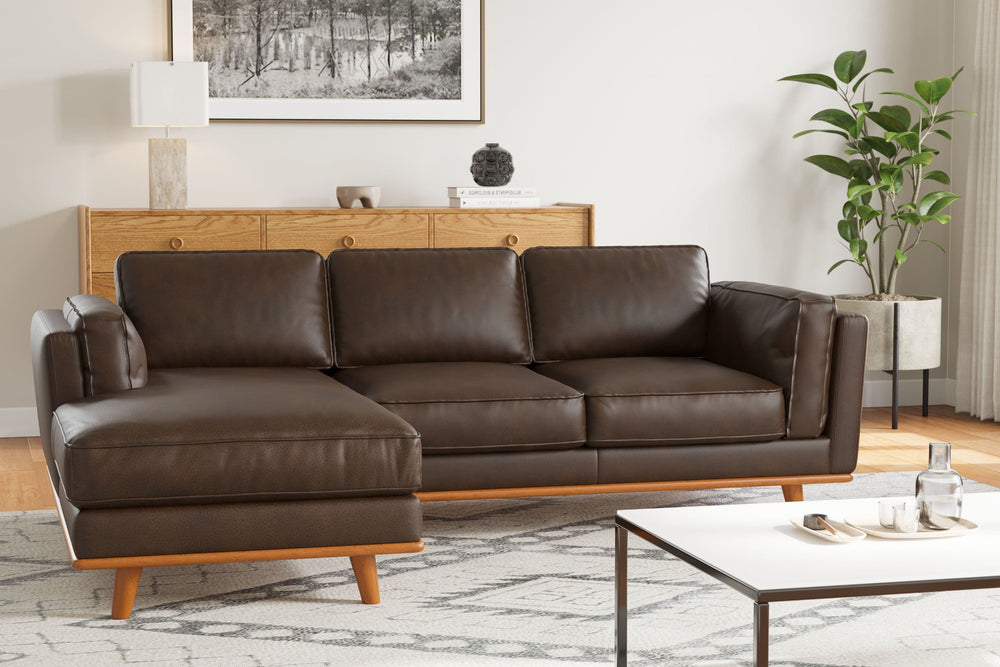 Valencia Artisan Top Grain Leather Three Seats with Left Chaise Leather Sofa, Chocolate Color