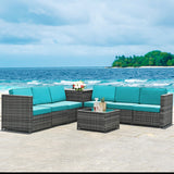 8 Piece Wicker Sofa Rattan Dinning Set Patio Furniture with Storage Table