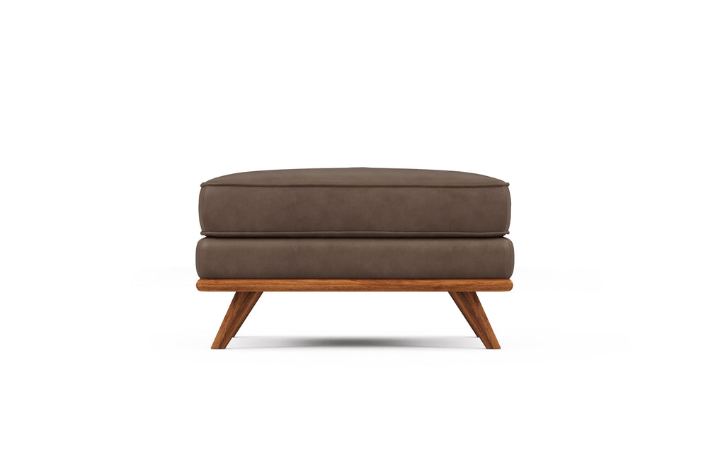 Valencia Artisan Top Grain Leather Ottoman, Chocolate Color