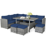 7 Pieces Patio Rattan Dining Furniture Sectional Sofa Set with Wicker Ottoman