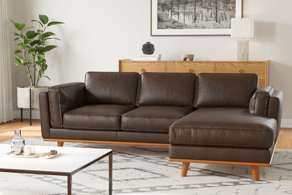 Valencia Artisan Top Grain Three Seats with Right Hand Chaise Leather Sofa, Chocolate Color