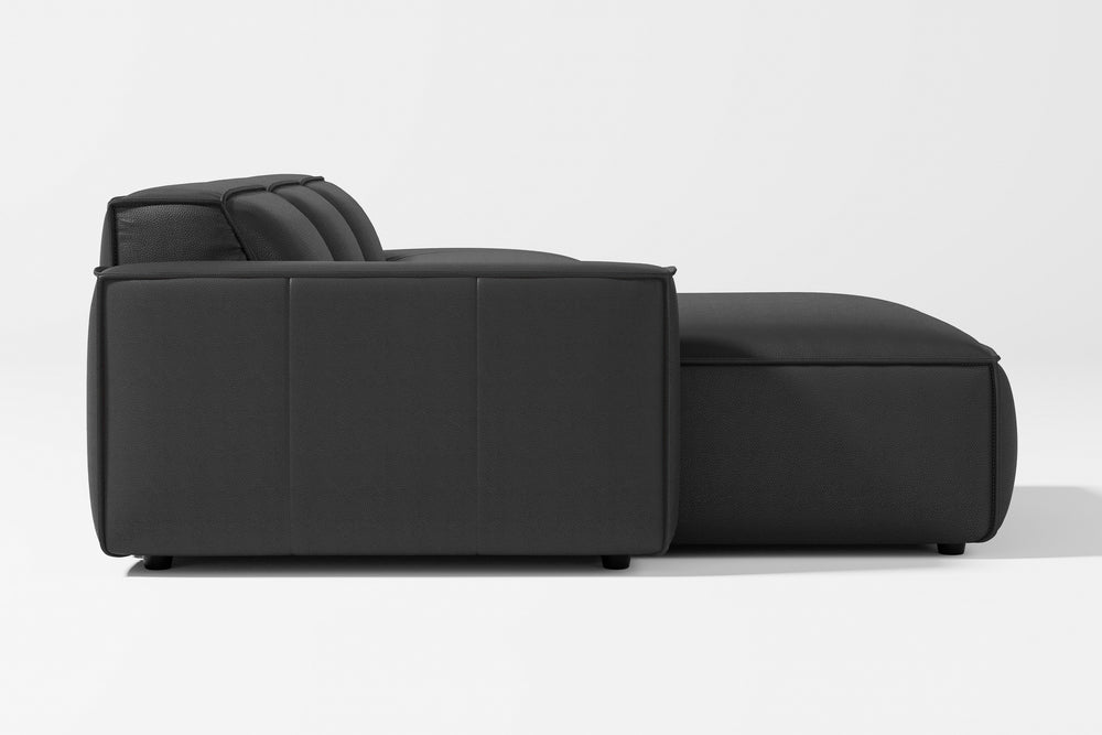 Valencia Nathan Full Aniline Leather Modular Sofa with Down Feather, Left Chaise, Black Color