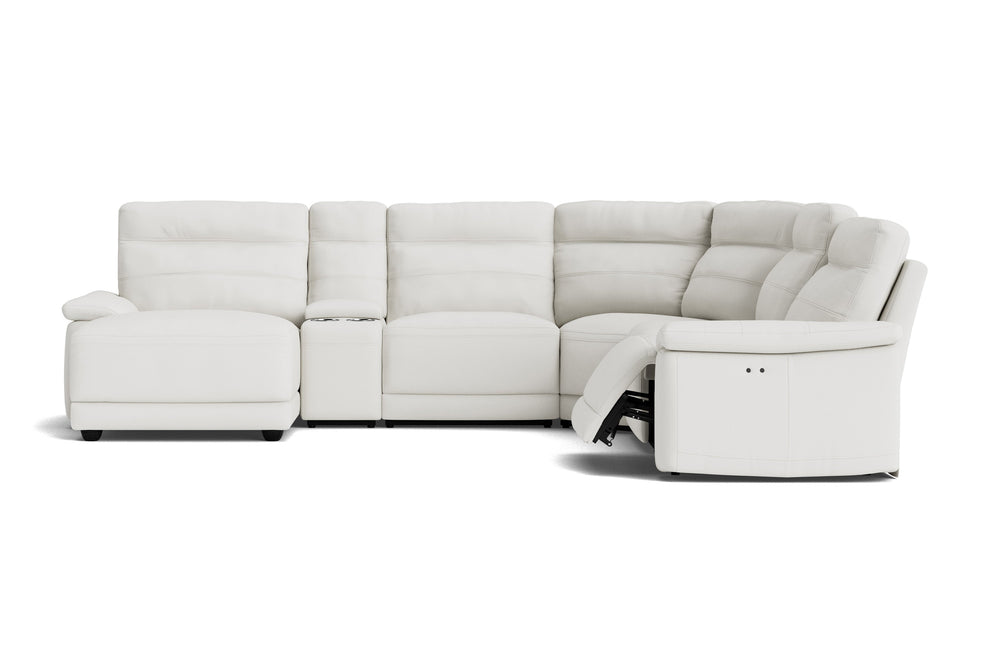 Valencia Vivian Top Grain Leather L-Shape with Console Sofa, Winter White