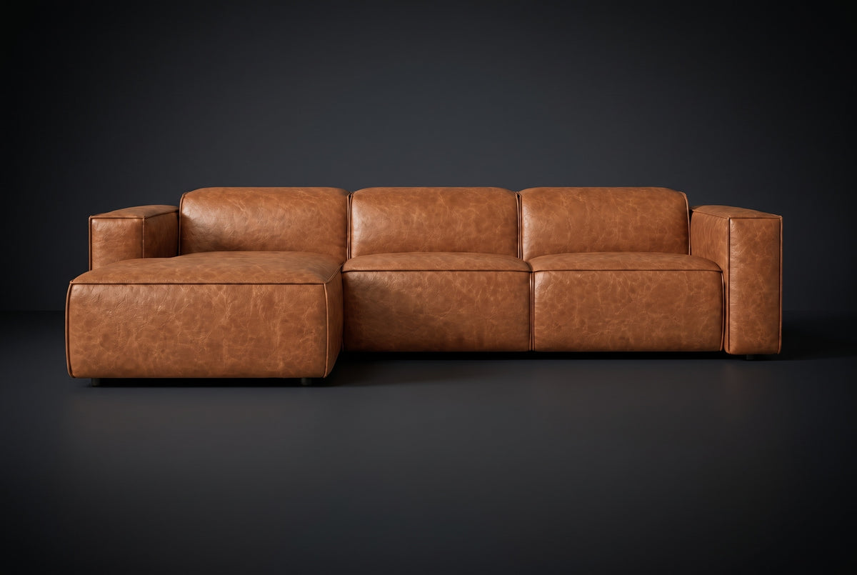 Emery Distressed Italian Aniline Leather Recliner Sectional Sofa