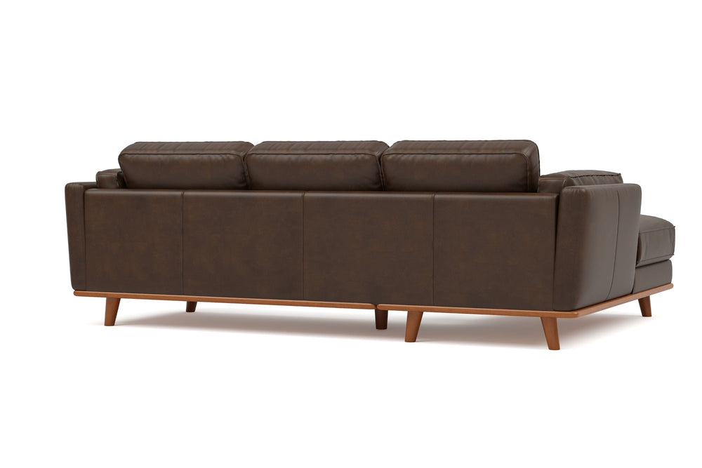 Valencia Artisan Top Grain Leather Three Seats with Left Chaise Leather Sofa, Chocolate Color