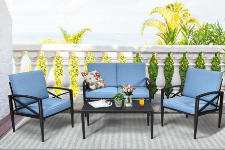 4 Pieces Patio Furniture Set Aluminum Frame Cushioned Sofa