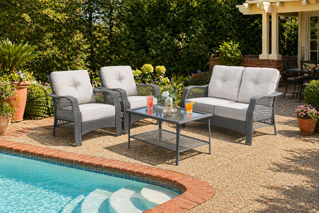 4 Pieces Patio Wicker Furniture Set Loveseat Sofa Coffee Table with Cushion