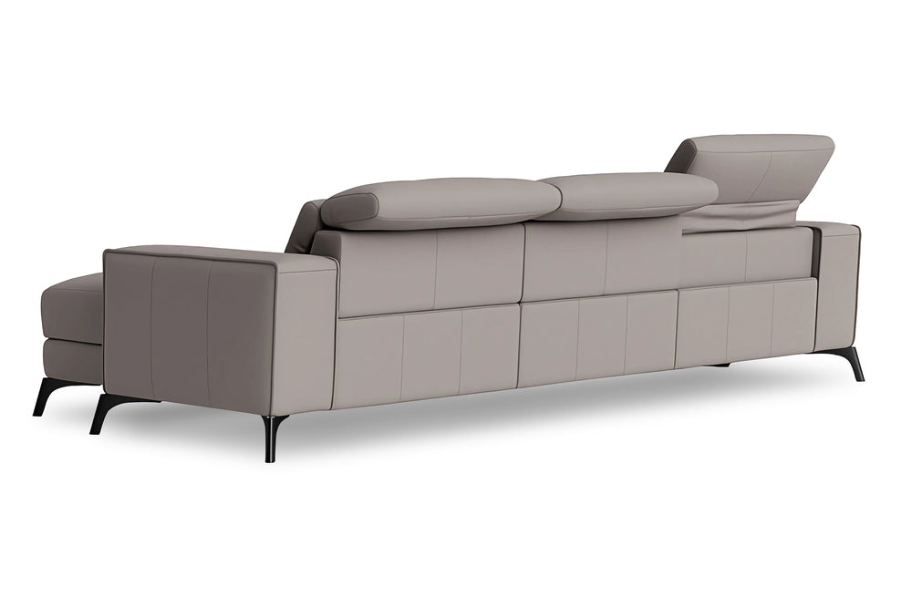 Valencia Esther Top Grain Leather Sofa, Three Seats with Right Chaise, Light Grey