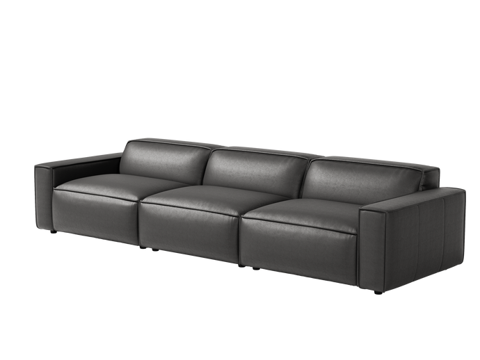 Valencia Nathan Full Aniline Leather Modular Sofa with Down Feather, Three Seats, Black Color