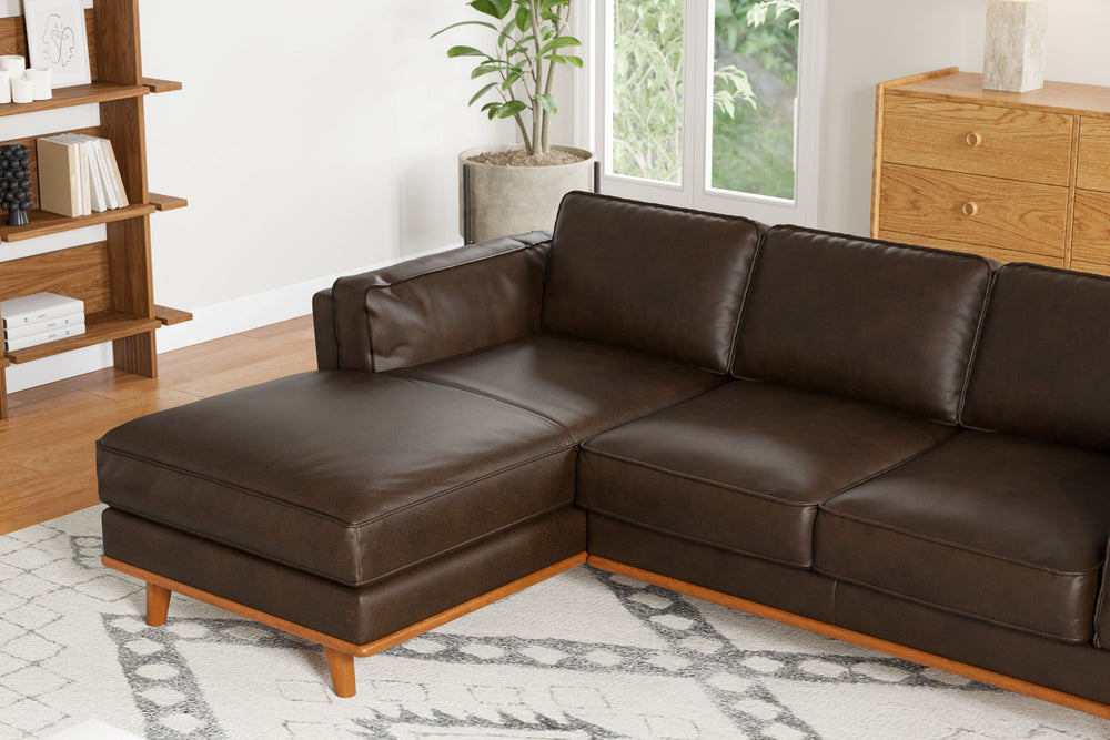 Valencia Artisan Top Grain Leather Three Seats with Left Chaise Leather Sofa, Chocolate Color