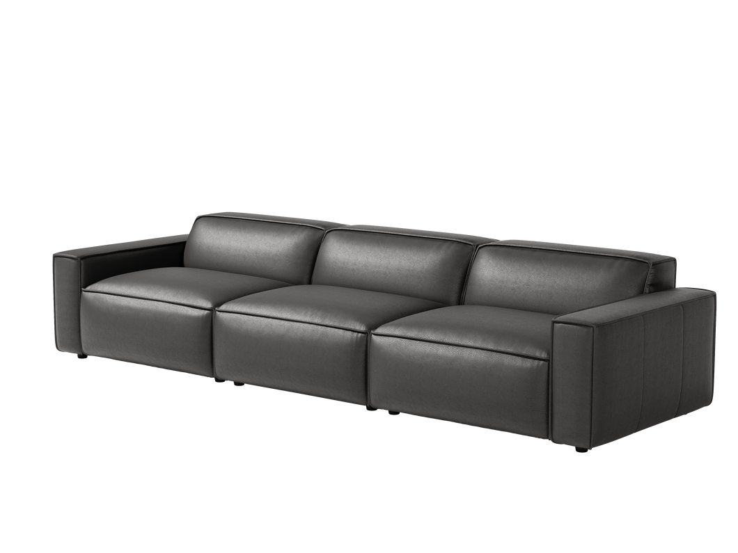 Valencia Nathan Full Aniline Leather Media Lounge Three Seats Modular Sofa with Down Feather Fill, Black