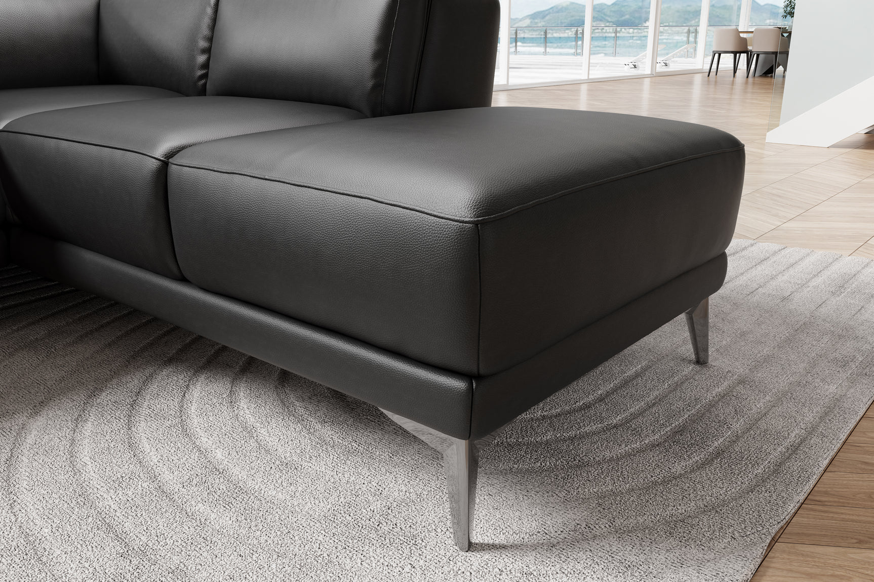 Valencia Pista Modern Top Grain Leather Reclining Sectional Sofa with Right-Hand Facing Chaise, Cognac Detailed drawing