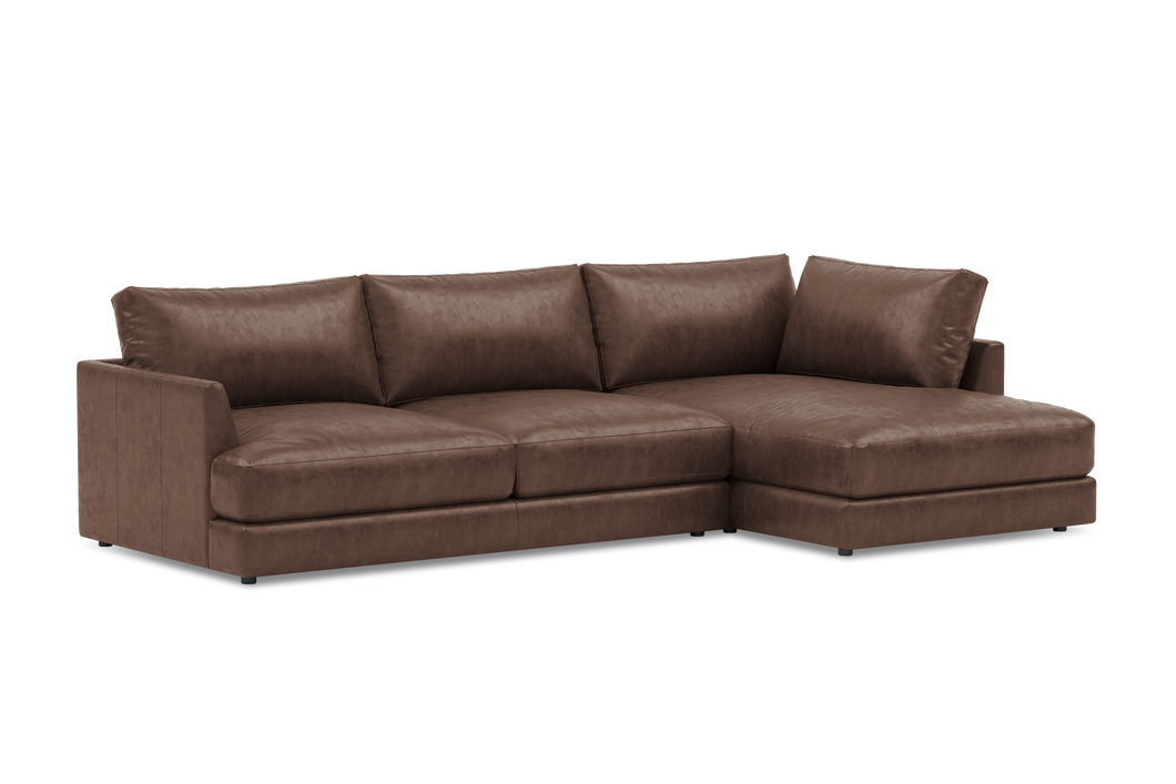 Valencia Serena Leather Three Seats with Right Chaise Sectional Sofa, Brown