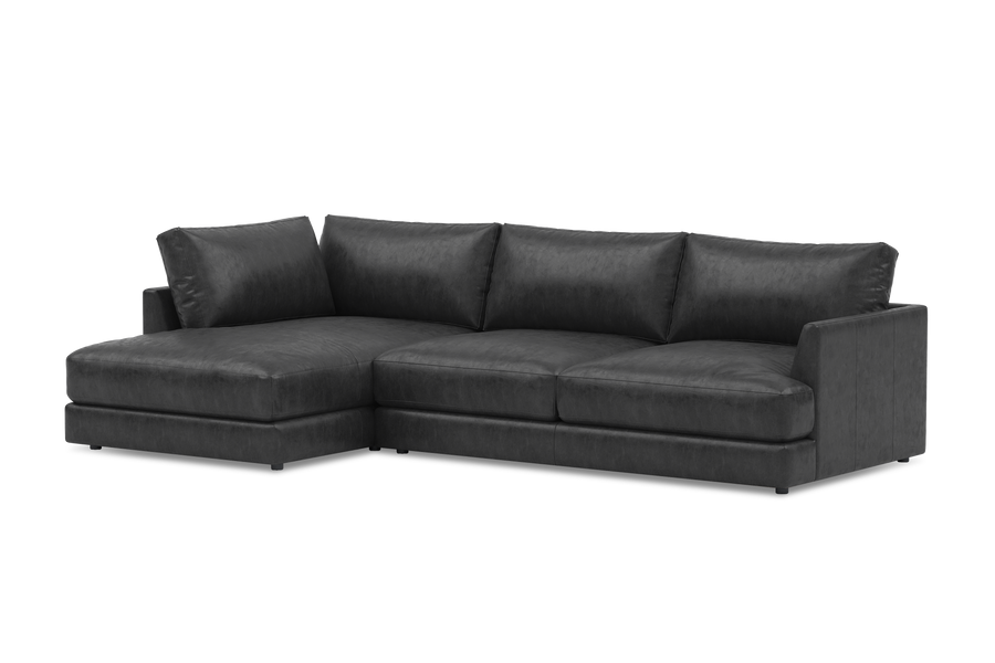 Valencia Serena Leather Three Seats with Left Chaise Sectional Sofa, Black