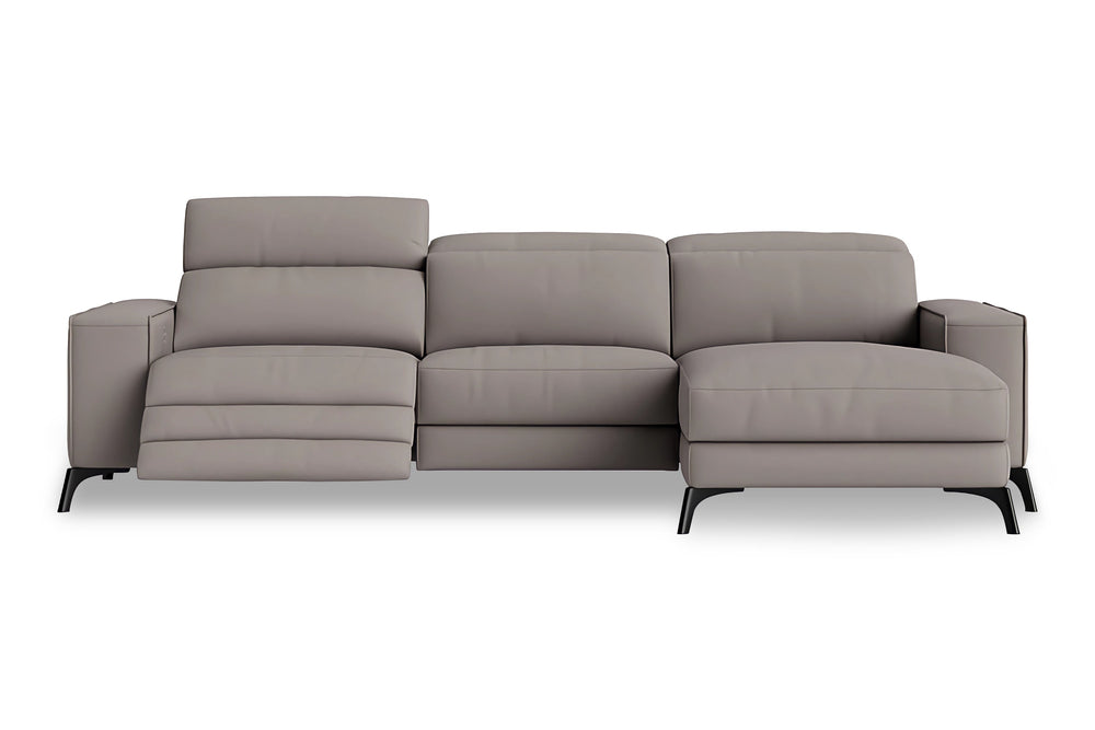 Valencia Esther Top Grain Leather Sofa, Three Seats with Right Chaise, Light Grey